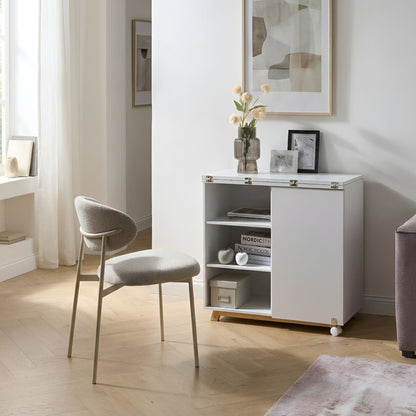 Fold Down Desk With Hidden Cabinet Open Shelves White