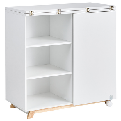 Fold Down Desk With Hidden Cabinet Open Shelves White