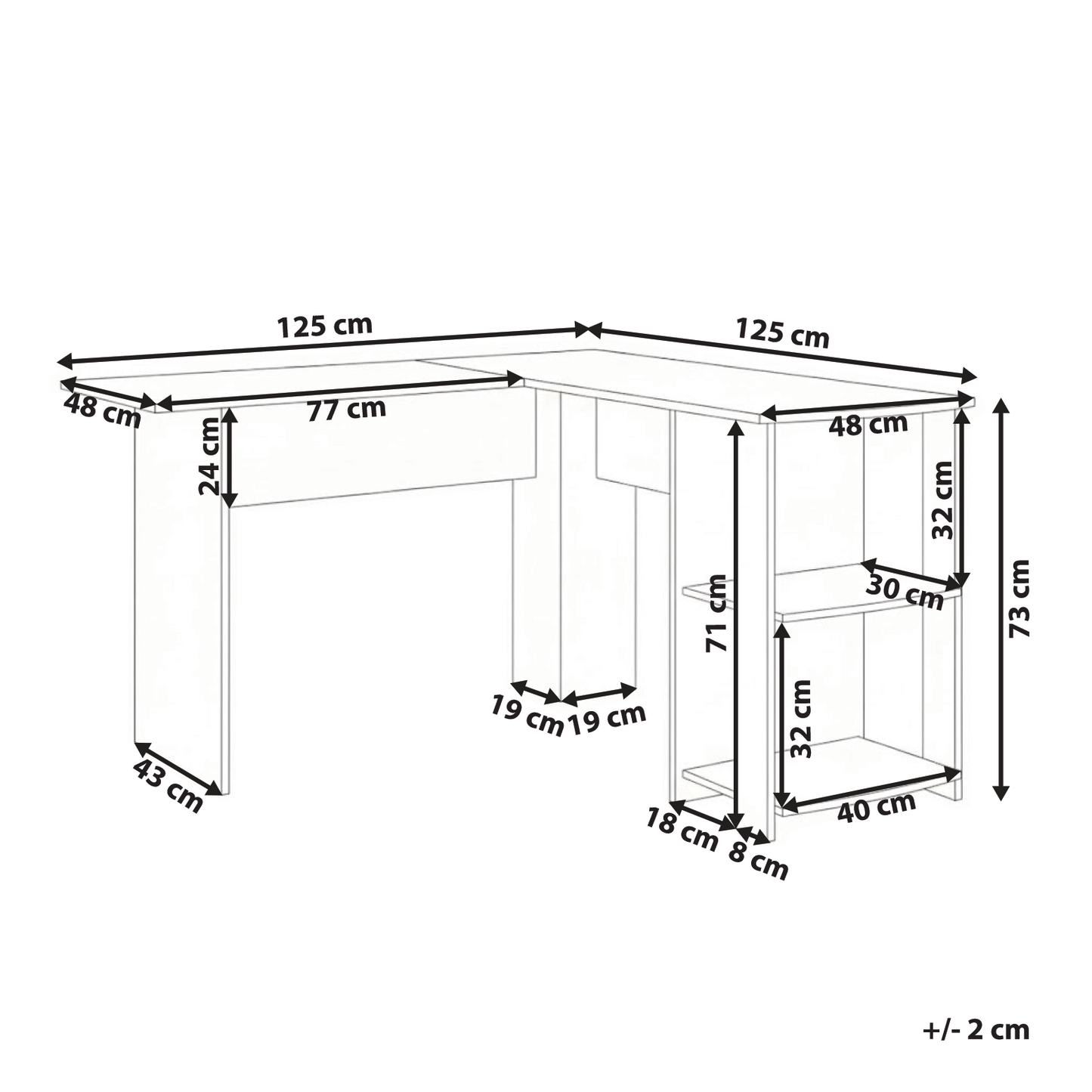 White Corner Desk With Open Shelves L-Shape