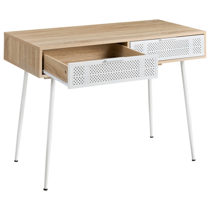 Office Desk Light Brown Wood Finish With Two Drawers