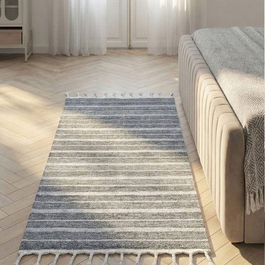 Area Rug Off White 80 x 150 Handwoven Recycled Material Stripe Modern