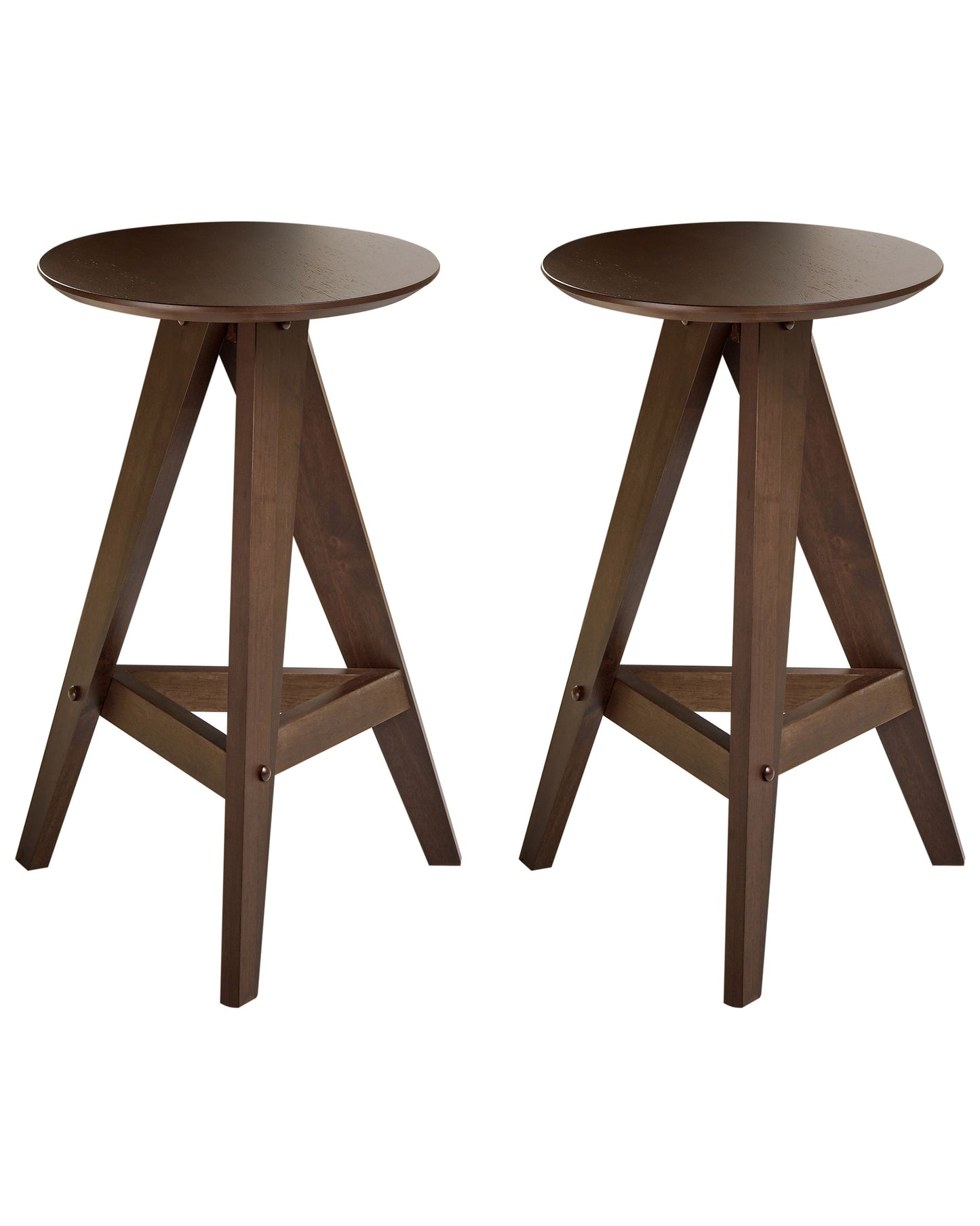 Retro Rubber Wood Dining Stools Set Dark Brown 2 Pack