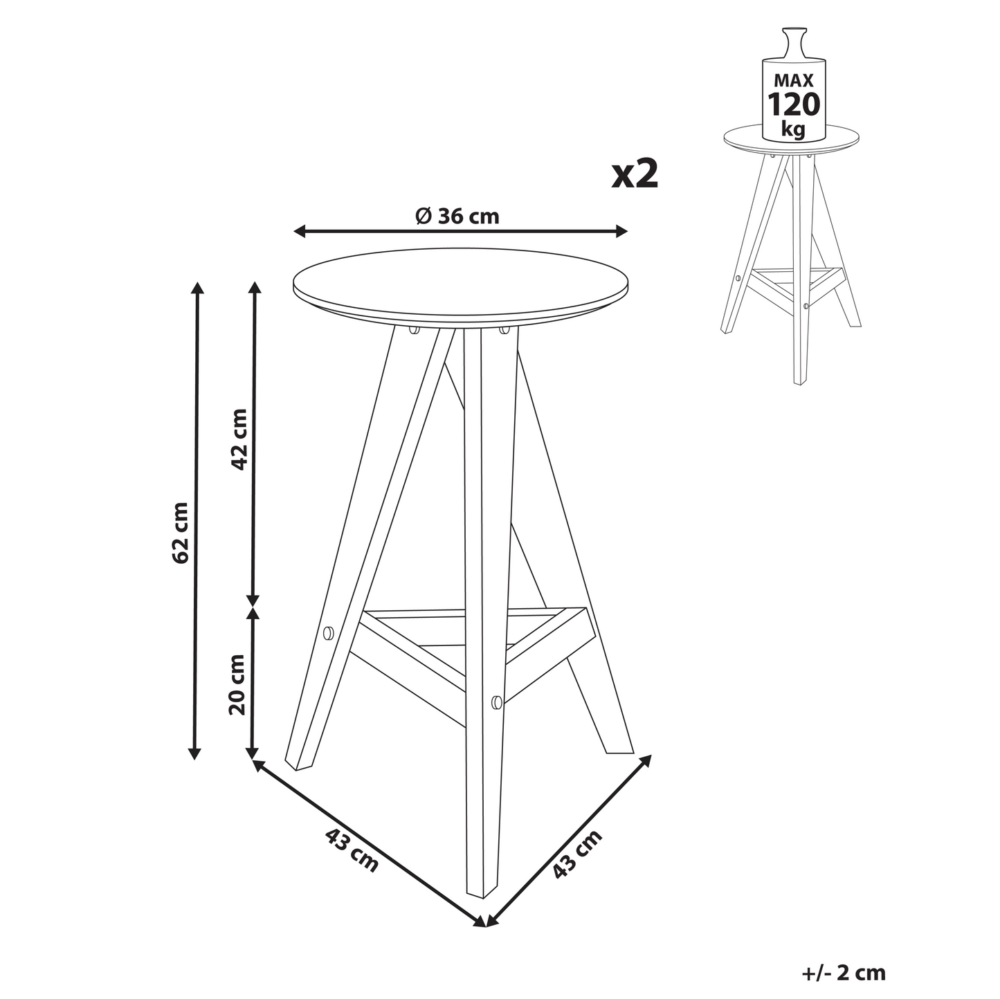 Retro Rubber Wood Dining Stools Set Dark Brown 2 Pack
