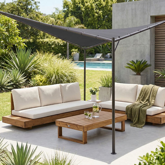 Pergola Dark Grey Polyester Steel 300 x 300cm UV Resistant Garden Pavilion