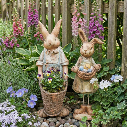 Decor Set Of 2 Multicolour Easter Bunny Figurines Indoor Outdoor
