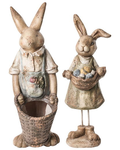 Decor Set Of 2 Multicolour Easter Bunny Figurines Indoor Outdoor