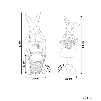Decor Set Of 2 Multicolour Easter Bunny Figurines Indoor Outdoor