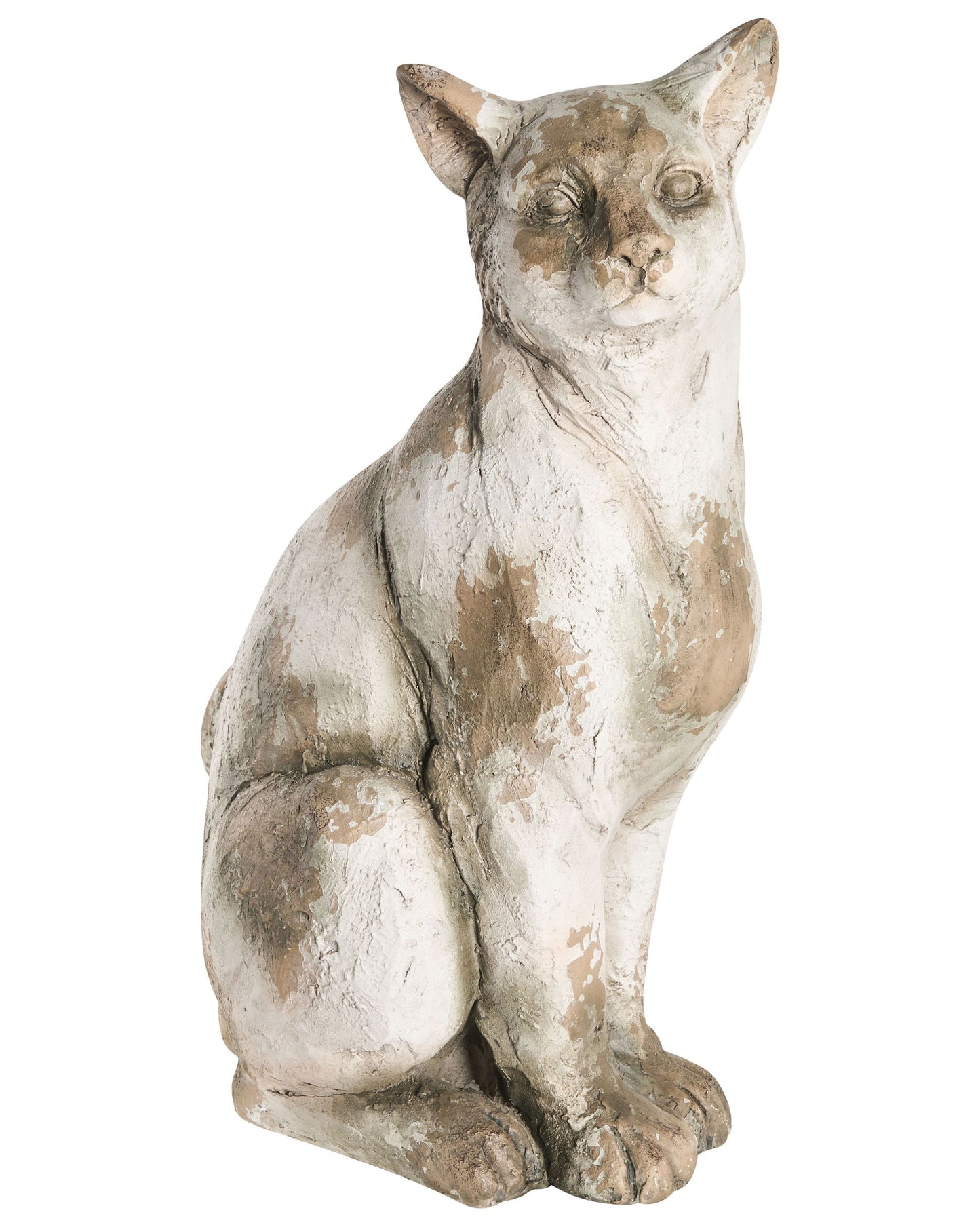 Garden Cat Figurine Handmade Distressed White Beige 21 x 30 x 50cm