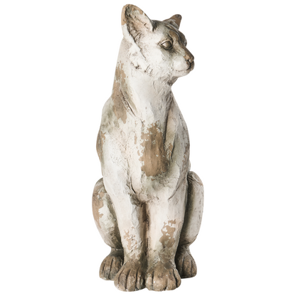 Garden Cat Figurine Handmade Distressed White Beige 21 x 30 x 50cm