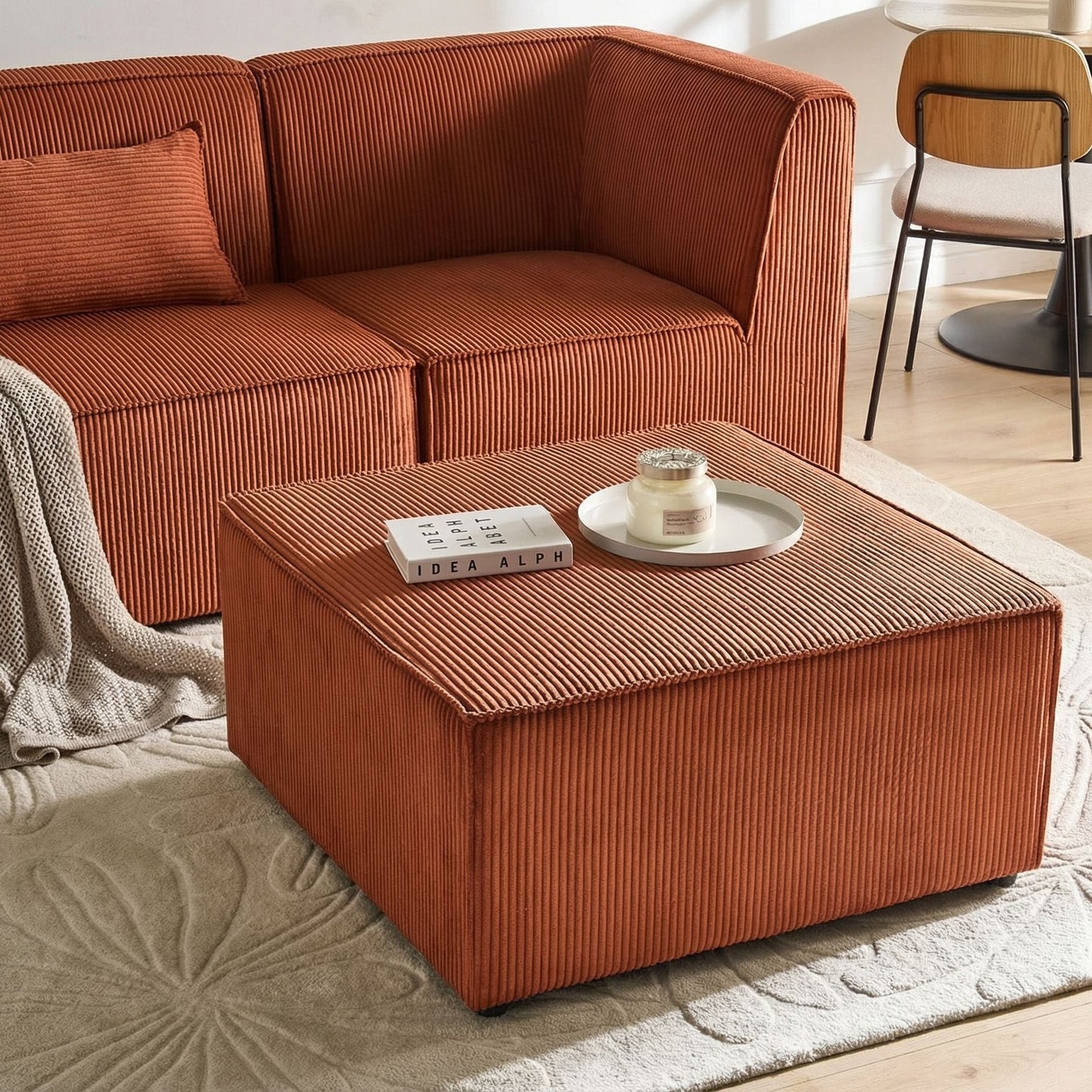 Golden Brown Corduroy Ottoman Footstool Modern Design