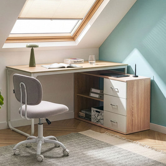 Corner Desk With Iron Legs 140 x 100 Light Brown Particle Board