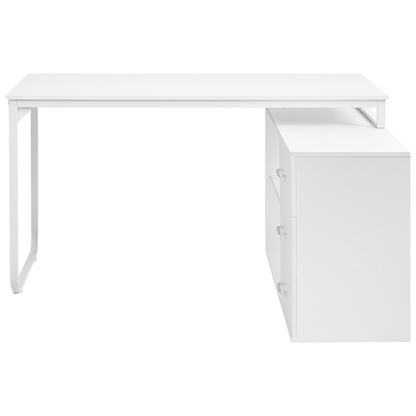 White Corner Desk 140 x 100cm Iron Legs 2 Shelves 3 Drawers