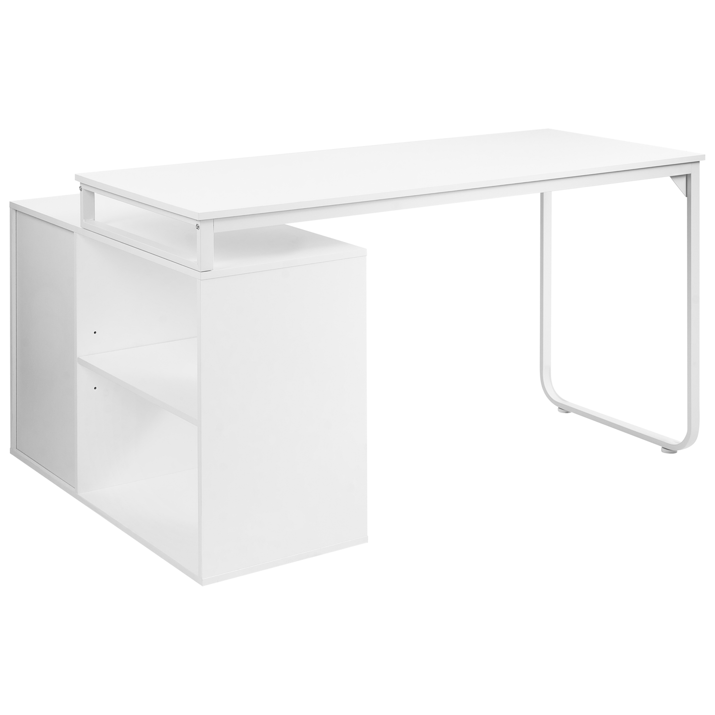 White Corner Desk 140 x 100cm Iron Legs 2 Shelves 3 Drawers
