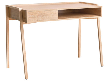 Minimalist Light Brown Office Desk 107 x 48cm With Iron Legs Shelf And Drawer
