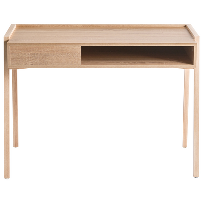 Minimalist Light Brown Office Desk 107 x 48cm With Iron Legs Shelf And Drawer