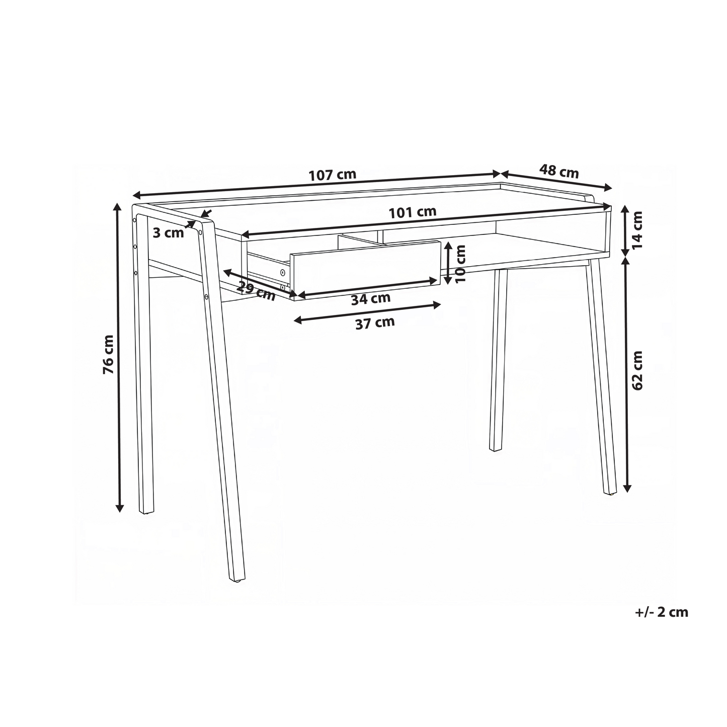 Nexa Home Office Desk White With Drawer And Shelf 107 x 48cm