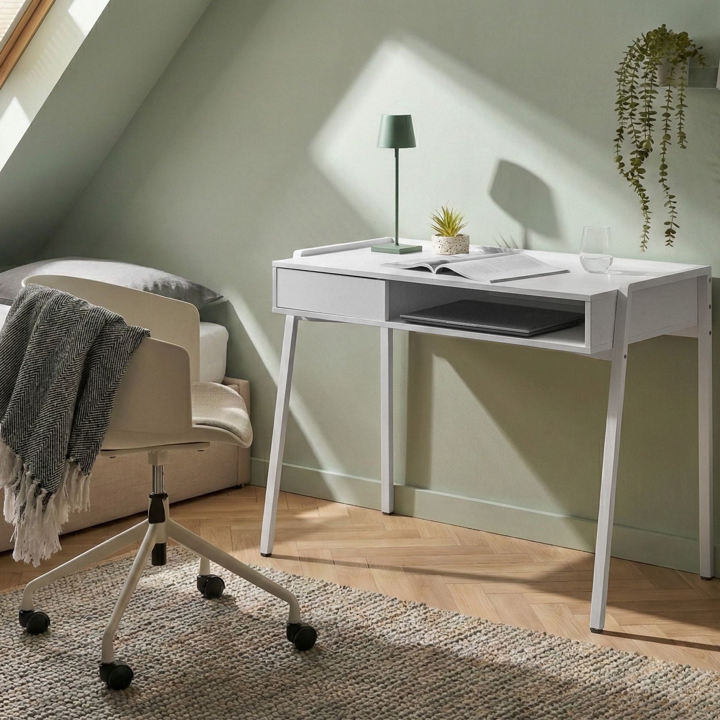 Nexa Home Office Desk White With Drawer And Shelf 107 x 48cm