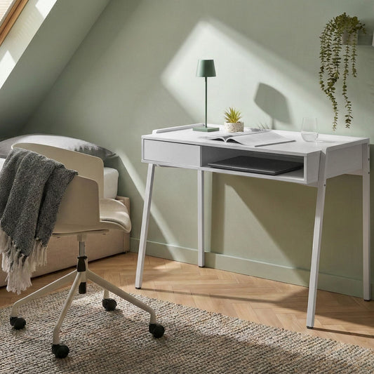 Nexa Home Office Desk White With Drawer And Shelf 107 x 48cm
