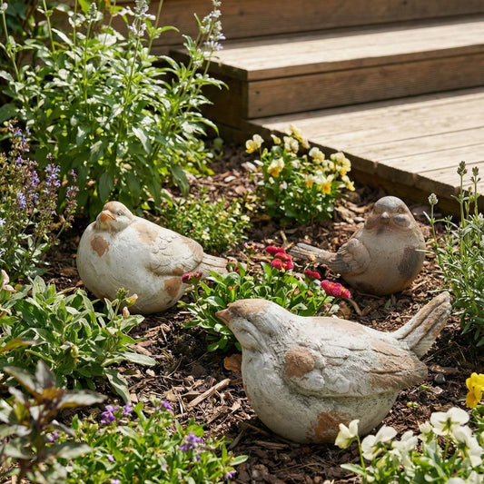 Beige Goose Set Of 3 Outdoor Figurines