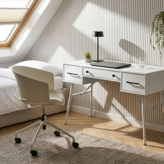 Retro White Desk 120 x 50cm Iron Legs 3 Drawers