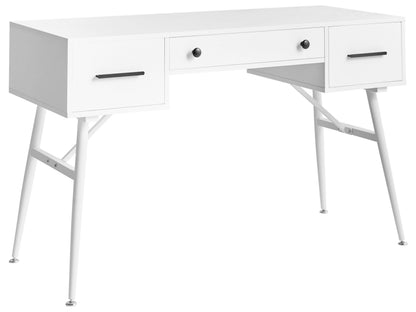 Retro White Desk 120 x 50cm Iron Legs 3 Drawers