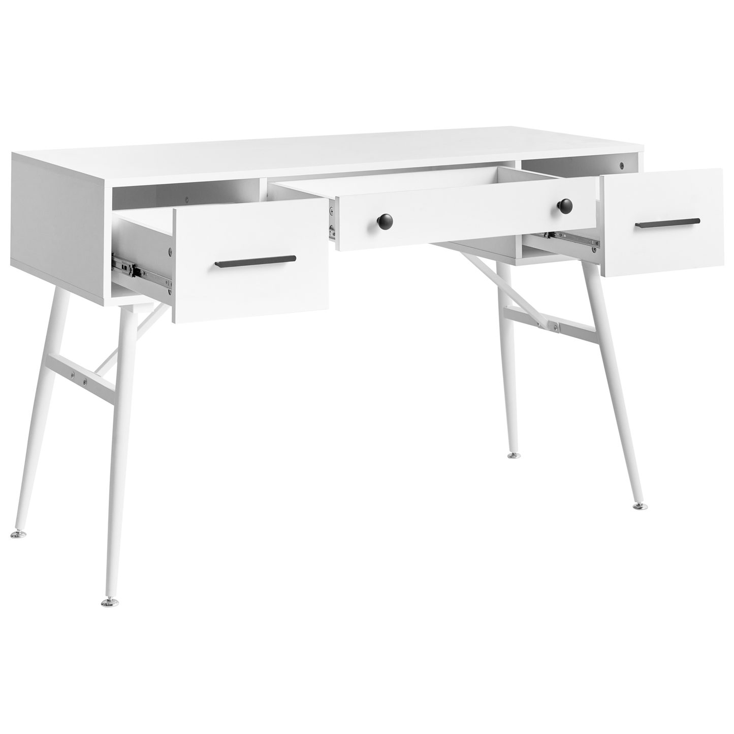 Retro White Desk 120 x 50cm Iron Legs 3 Drawers
