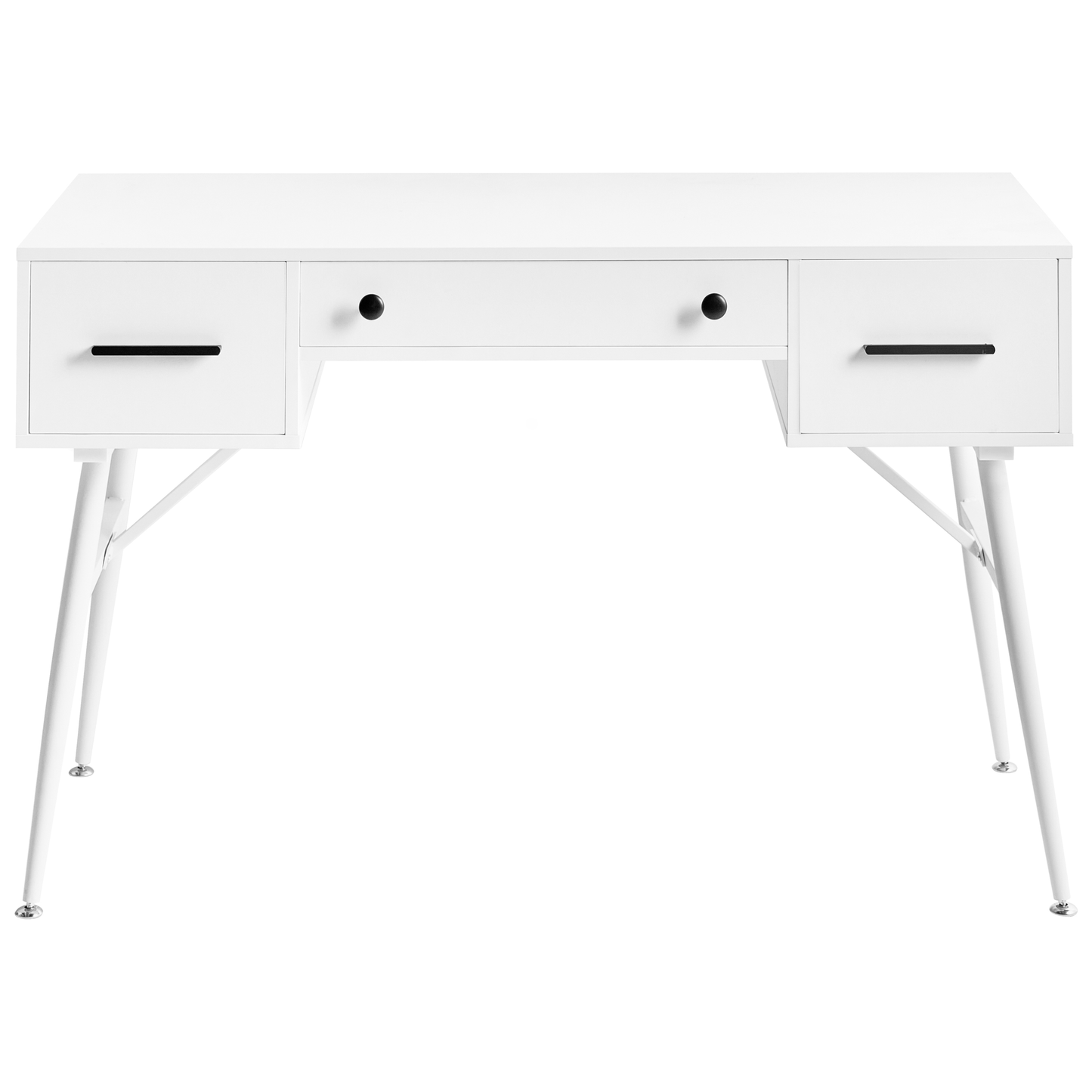 Retro White Desk 120 x 50cm Iron Legs 3 Drawers