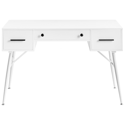 Retro White Desk 120 x 50cm Iron Legs 3 Drawers