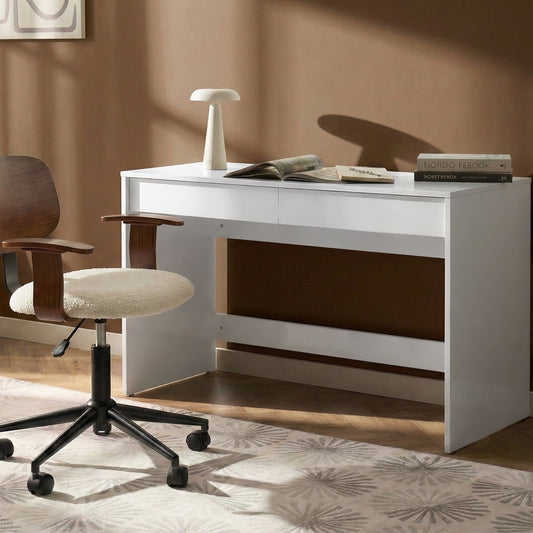 White Home Office Desk 110 x 50cm With Two Drawers And Two Shelves Scandinavian Style