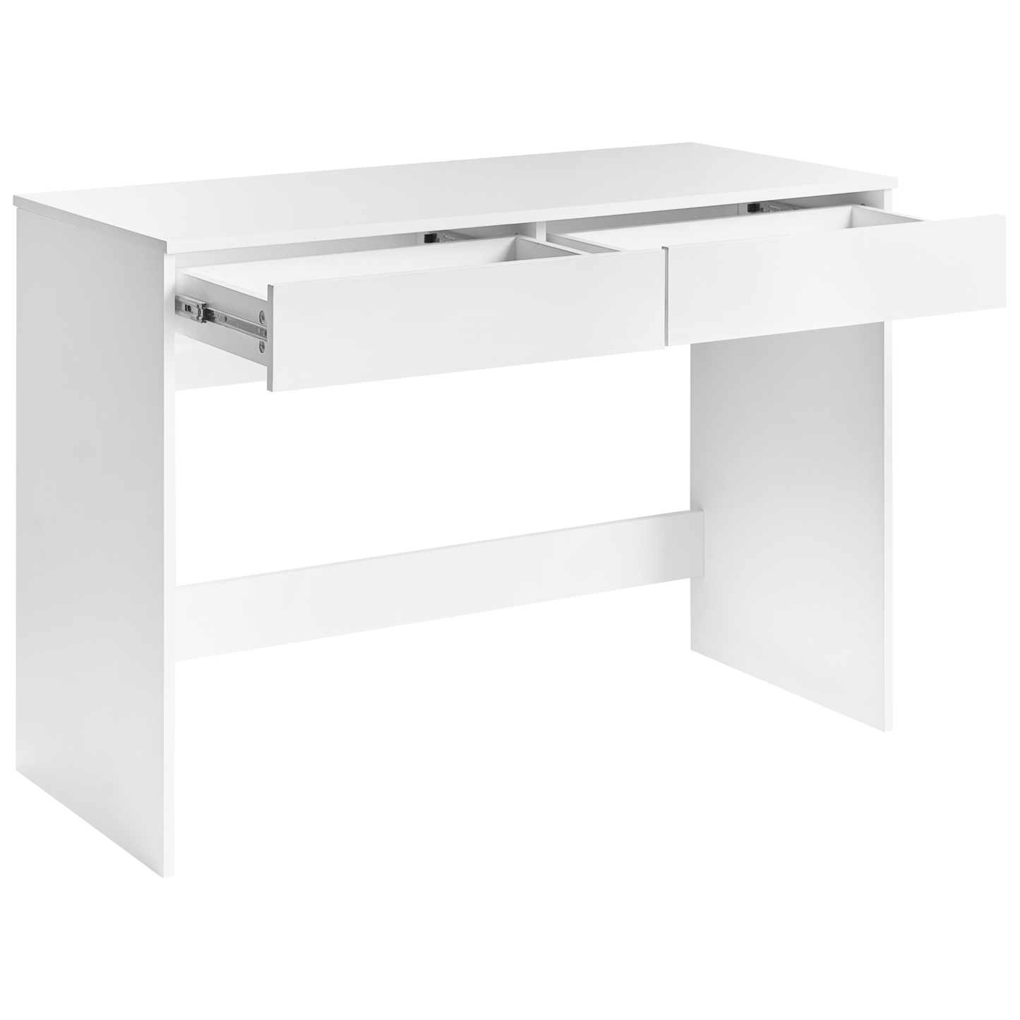 White Home Office Desk 110 x 50cm With Two Drawers And Two Shelves Scandinavian Style