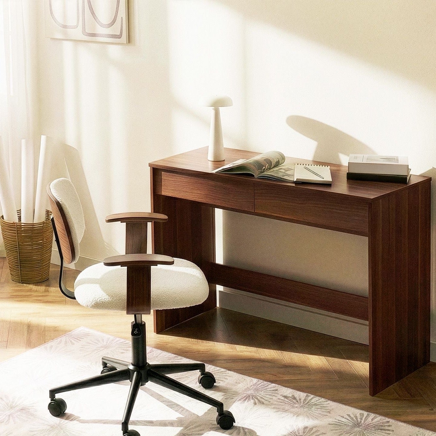 Modern Office Desk 110 x 50cm Dark Brown With Two Drawers