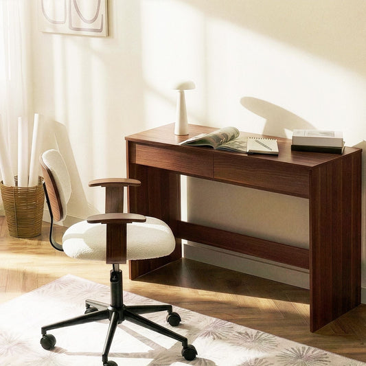 Modern Office Desk 110 x 50cm Dark Brown With Two Drawers