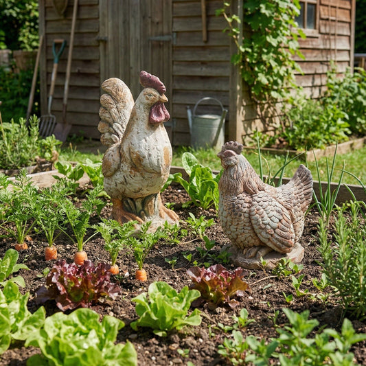 Beige Chicken Figurines Set Of 2