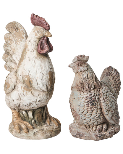 Beige Chicken Figurines Set Of 2