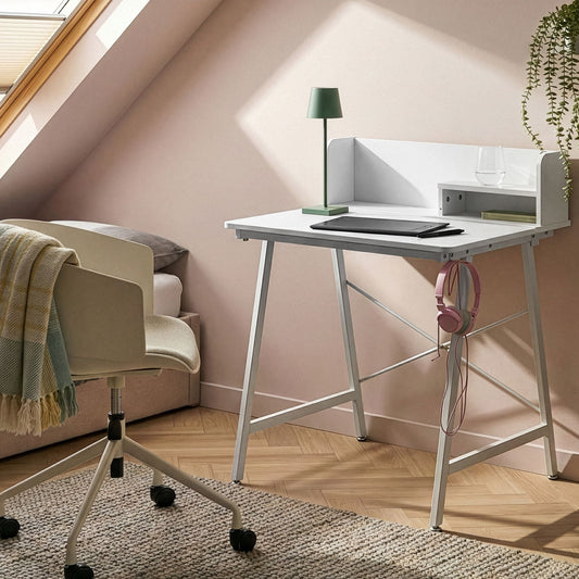 Drawing Desk White Particle Board Tilting Top Iron Legs