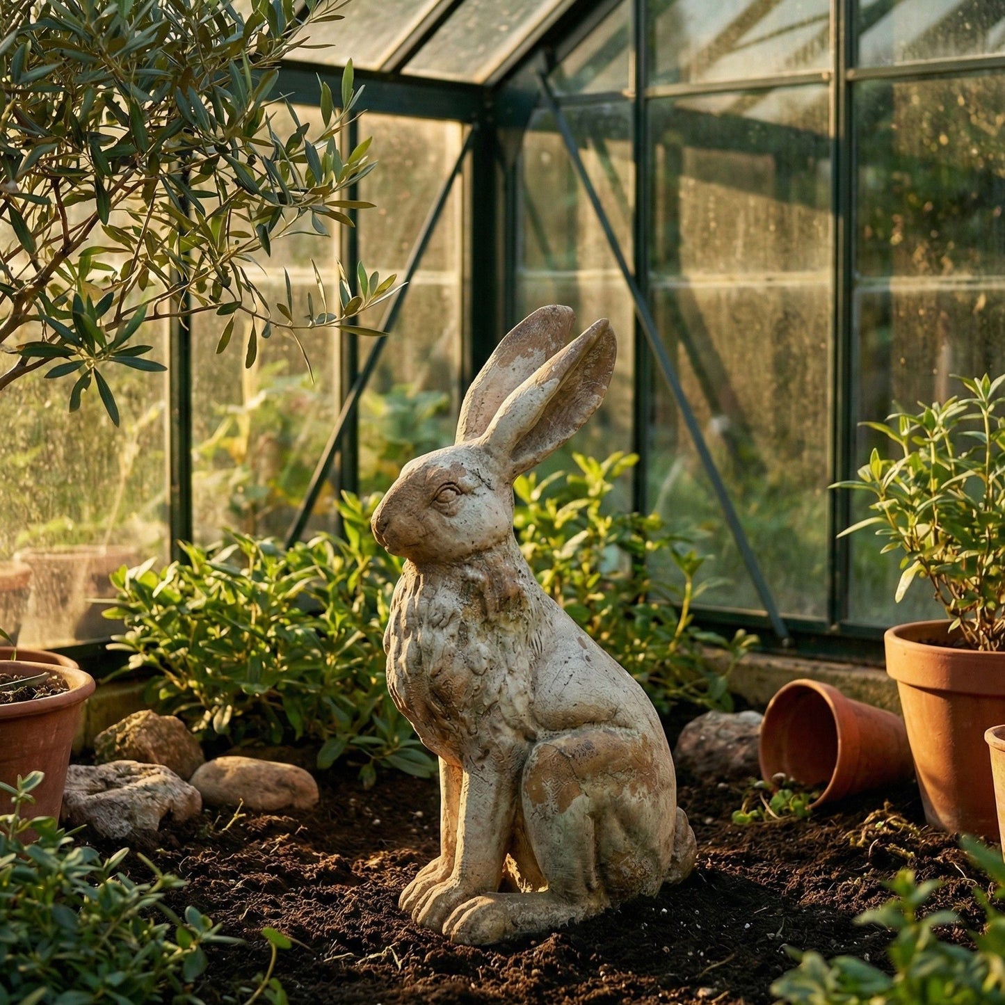 Outdoor Garden Rabbit Figurine Beige 17 x 29 x 56cm