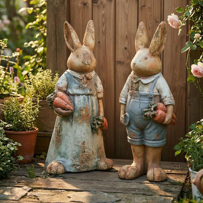 Set Of 2 Multicolor Rabbit Garden Figurines
