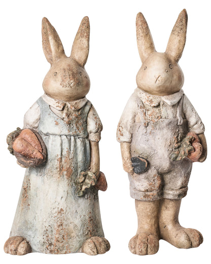 Set Of 2 Multicolor Rabbit Garden Figurines
