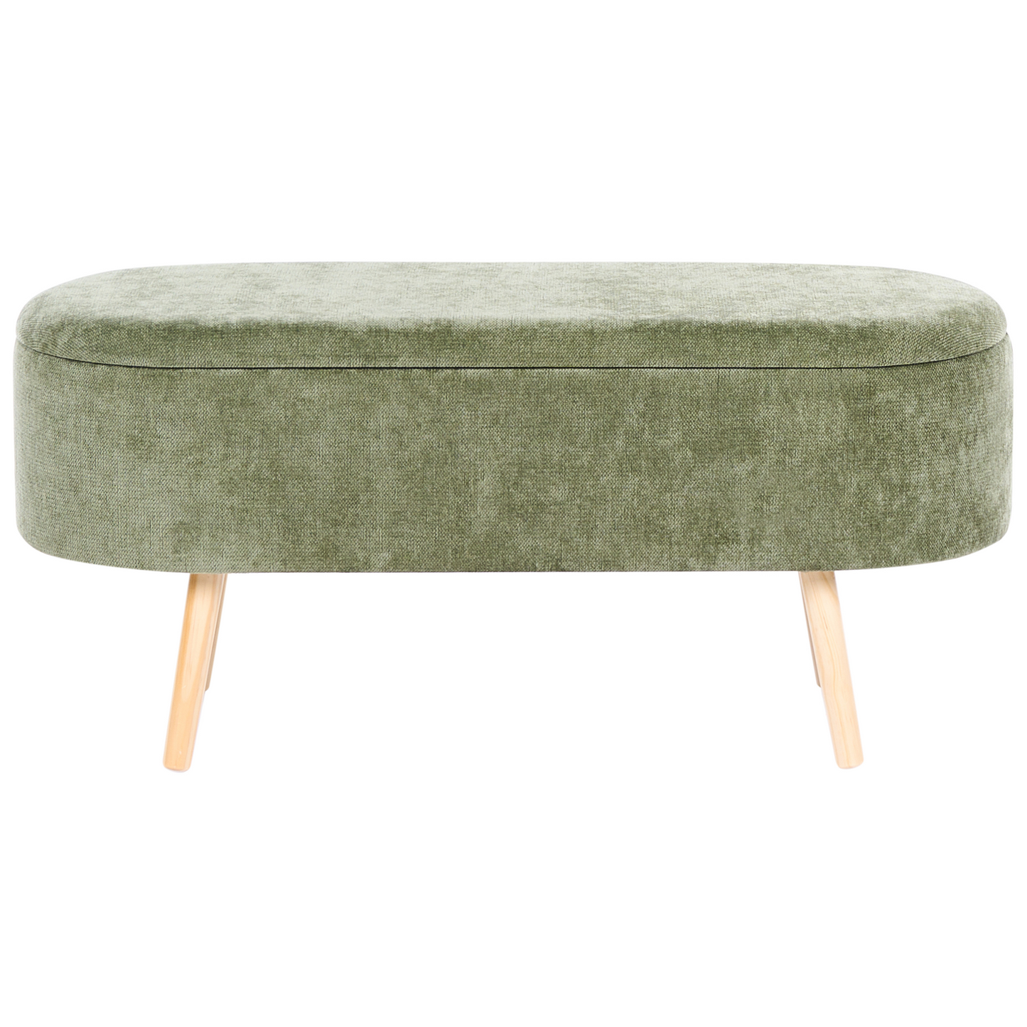Chenille Green Storage Bench With Pine Wood Legs