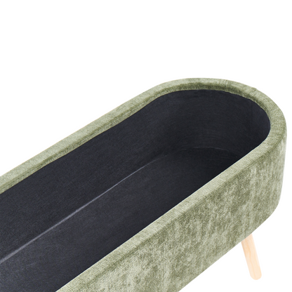 Chenille Green Storage Bench With Pine Wood Legs