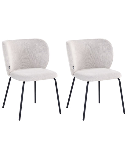 Armless Dining Chairs Set2 OffWhite Upholstery Metal Base