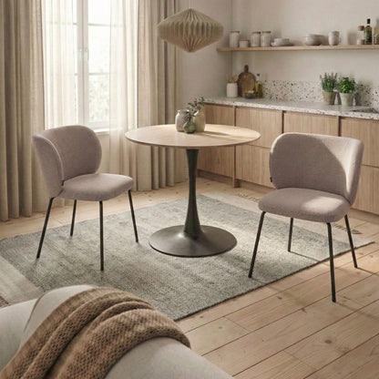 Set of 2 Taupe Upholstered Dining Chairs Without Armrests Metal Base Retro Design Water Repellent Fabric