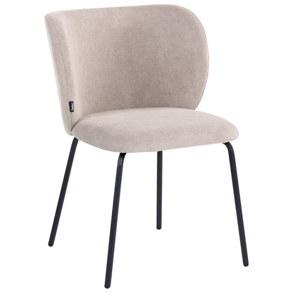 Set of 2 Taupe Upholstered Dining Chairs Without Armrests Metal Base Retro Design Water Repellent Fabric