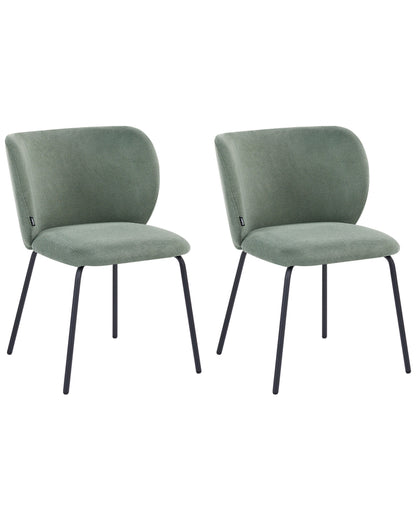 Light Green Set Of 2 Retro Dining Chairs With Metal Base