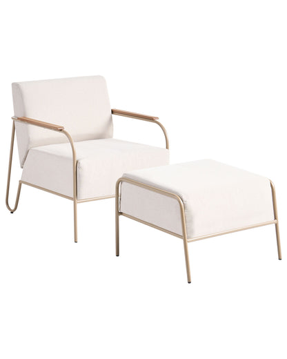 Beige Garden Chair With Upholstered Cushions And Footrest