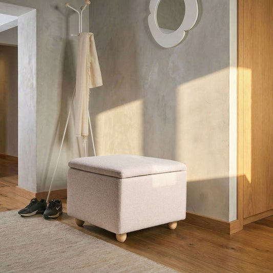 Beige Storage Pouffe With Water Repellent Finish