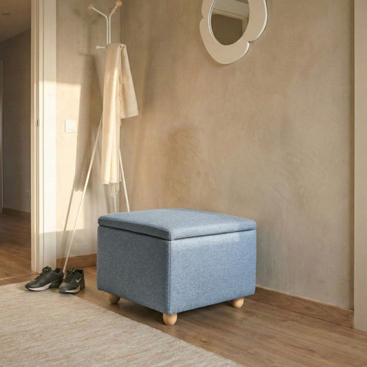 Blue Fabric Storage Pouffe Footstool With Water-Repellent Finish