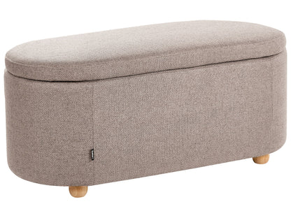 Storage Bench Beige Fabric Water-Repellent Upholstered Ottoman With Storage