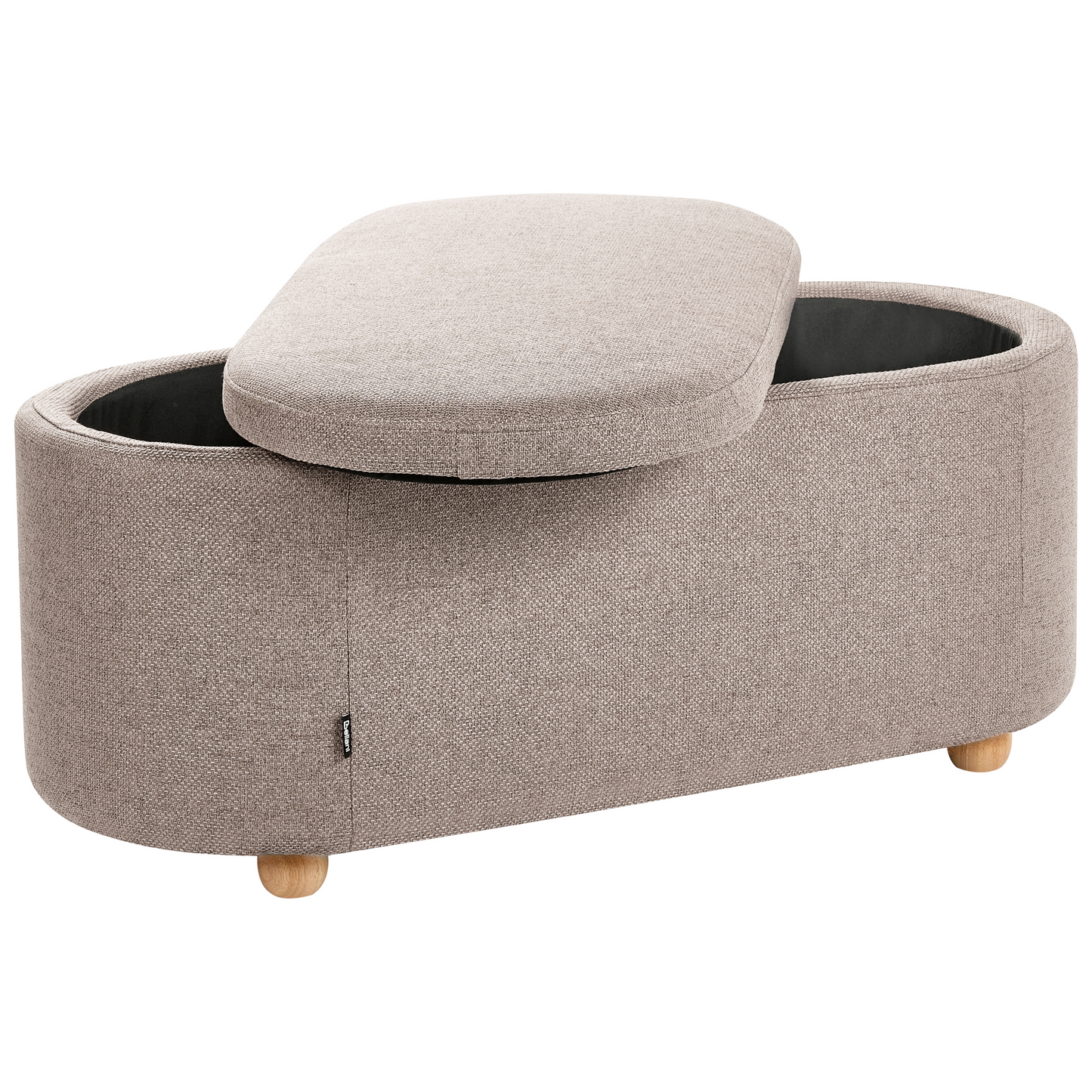 Storage Bench Beige Fabric Water-Repellent Upholstered Ottoman With Storage