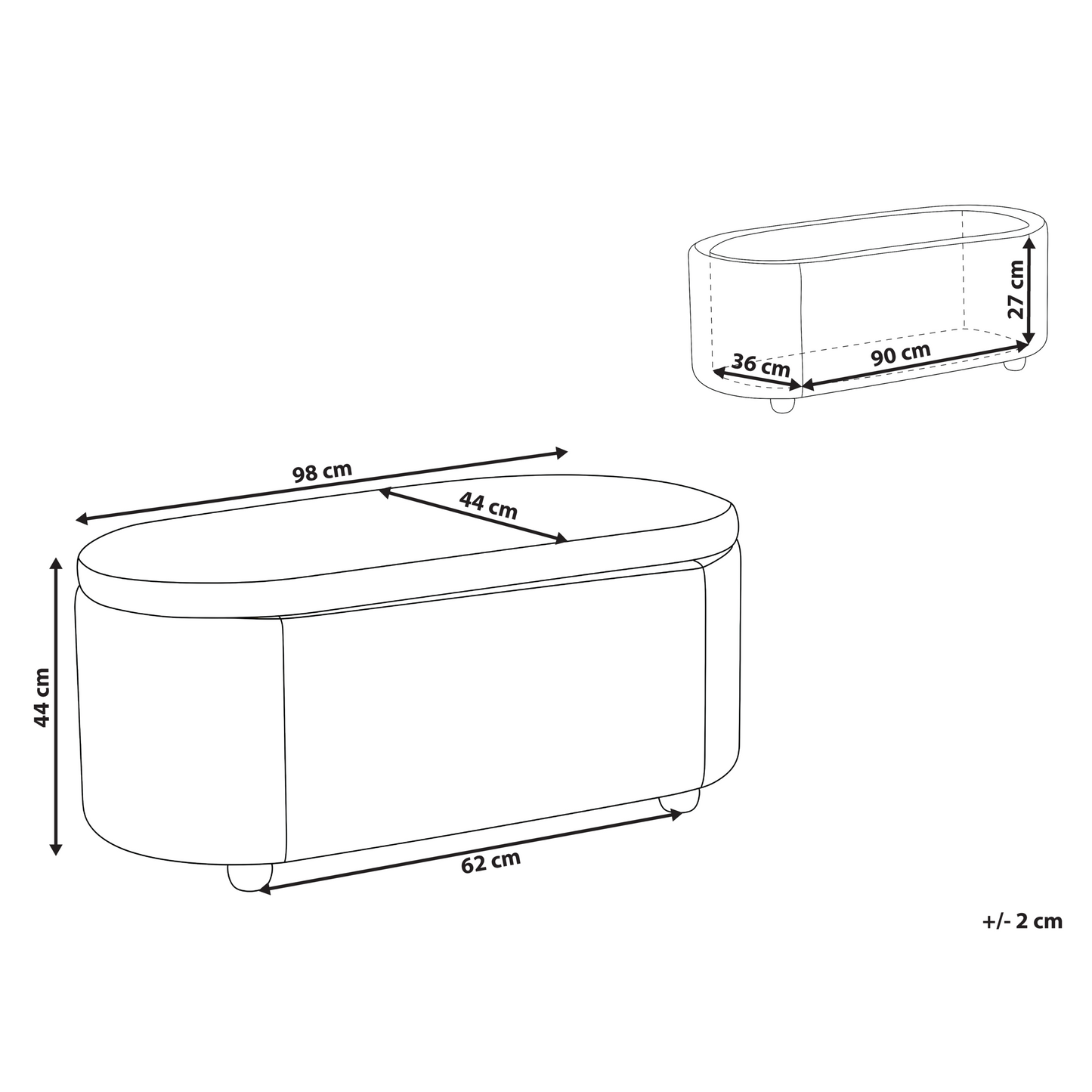 Blue Water-Repellent Storage Bench With Upholstered Ottoman
